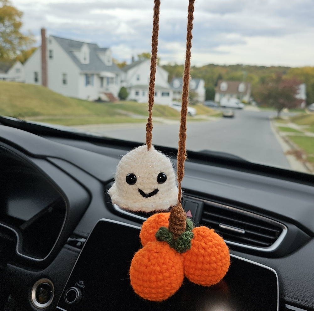 Handmade Ghost and Pumpkin Crochet Ornament